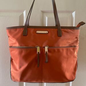 Michael Kors Orange Nylon Medium shoulder bag ,brown leather trims and straps